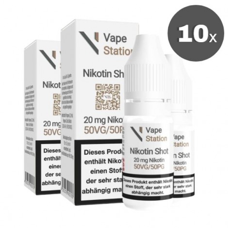 10er-Packung Vape Station Nikotin Shot 50VG/50PG 20mg